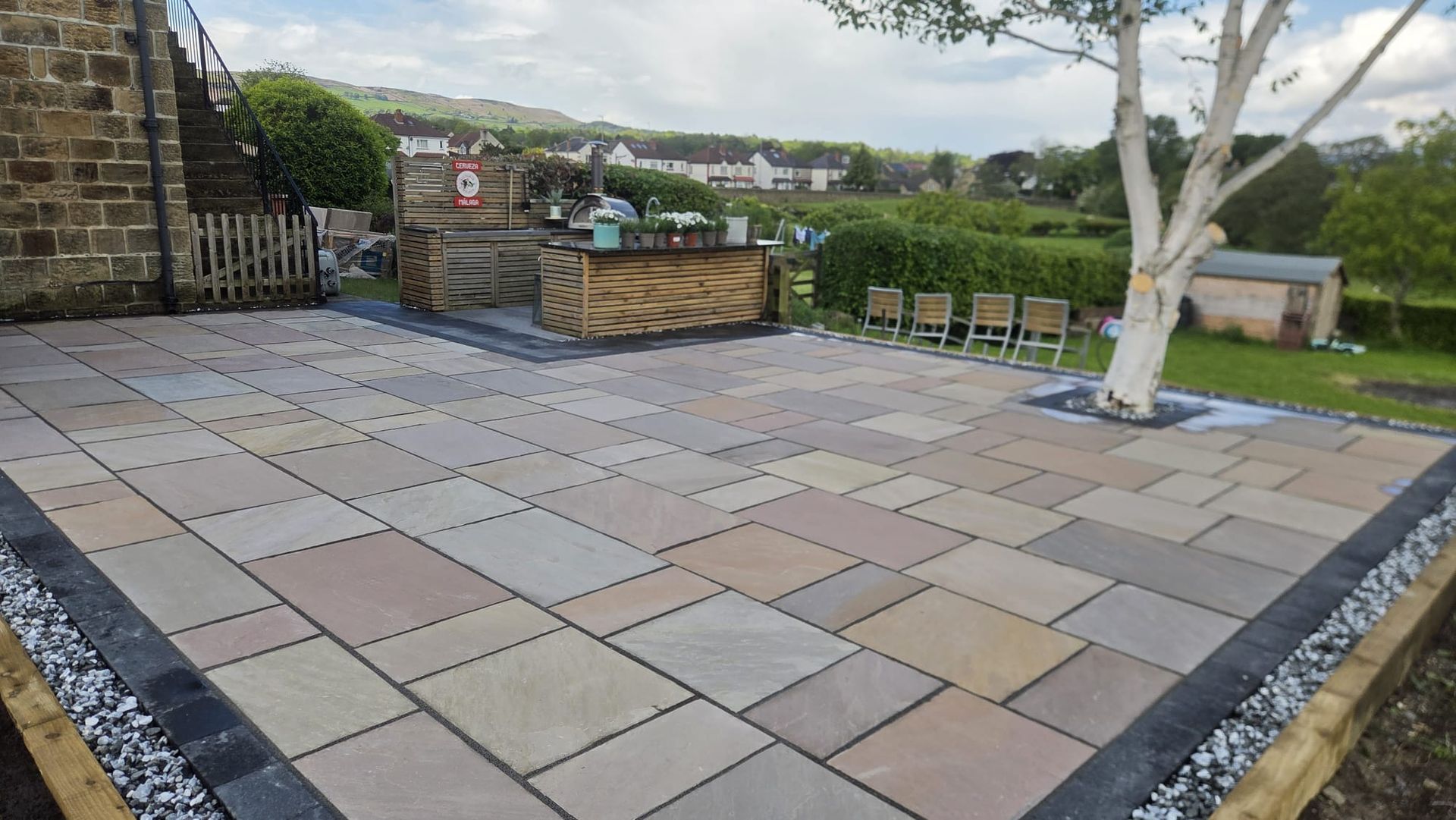 Raj Blend patio with Positano outdoor kitchen surround in Burley in Wharfedale